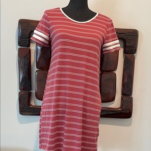 Pink Rose Red and White Striped Midi Dress